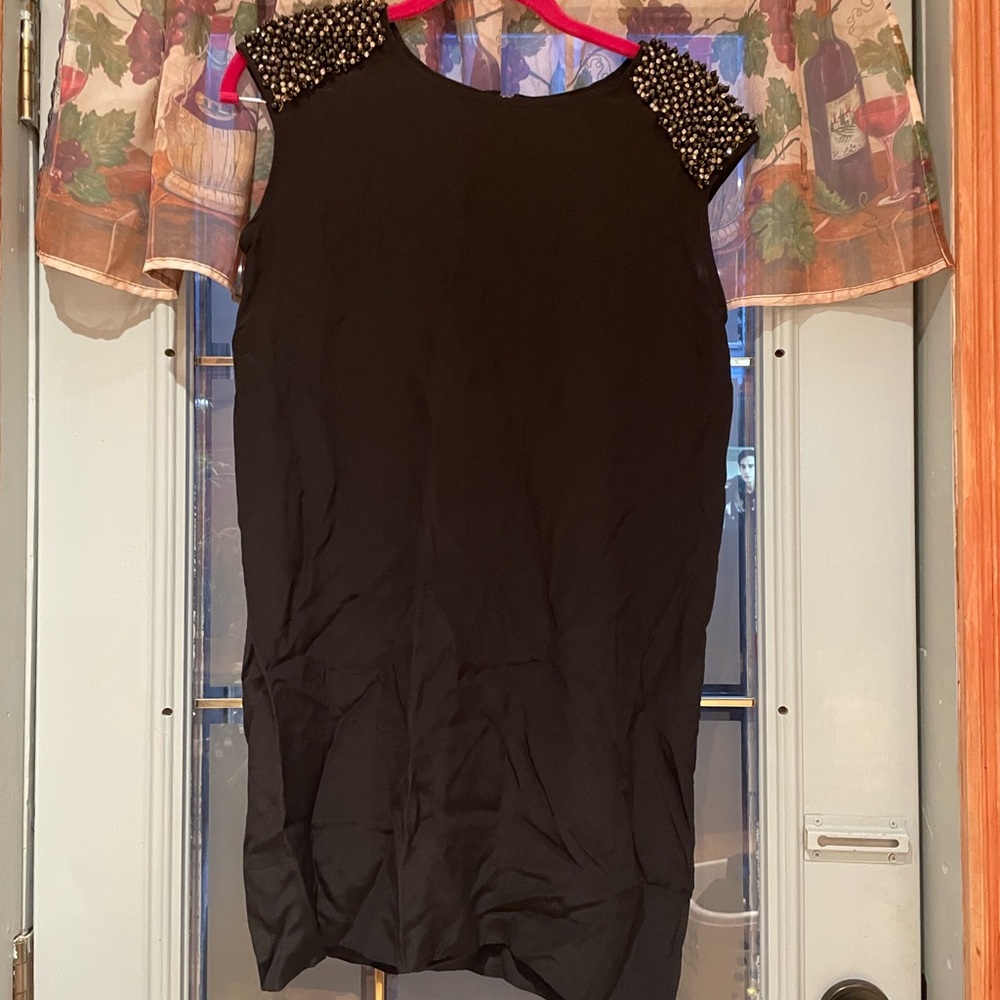 Club Monaco .Elegant Black Dress with Studded Shoulders